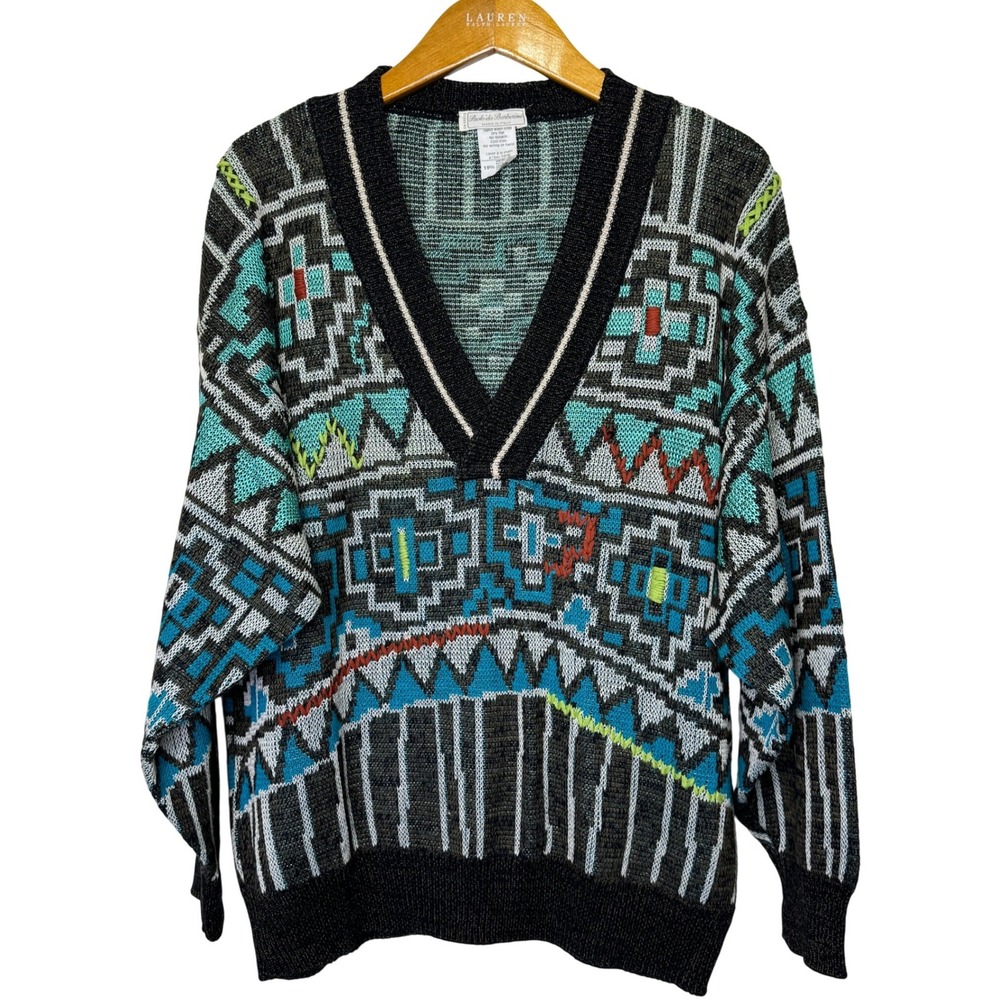 Vintage Paolo daβ Barberino V-Neck Sweater Mens Large Geometric